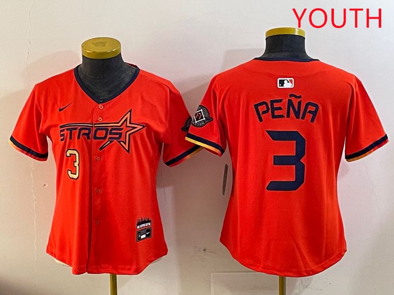 Youth Houston Astros Blank #3 Pena Three generations Joint Name 2025 Nike MLB Jersey style 3